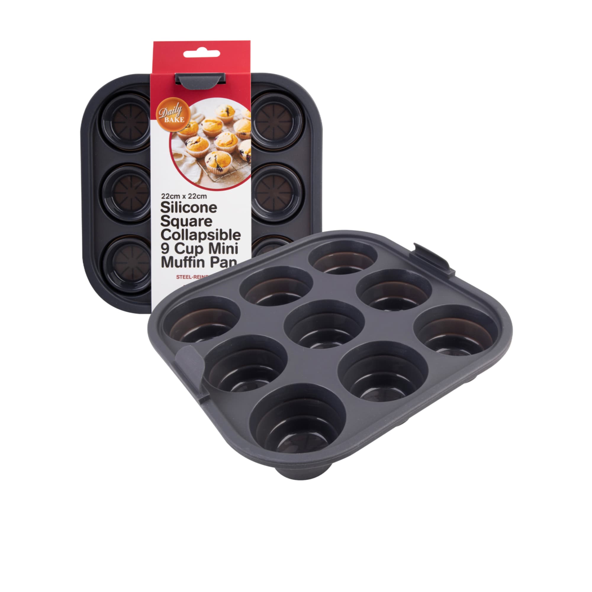Daily Bake Silicone Square Collapsible Air Fryer Muffin Pan 9 Cup